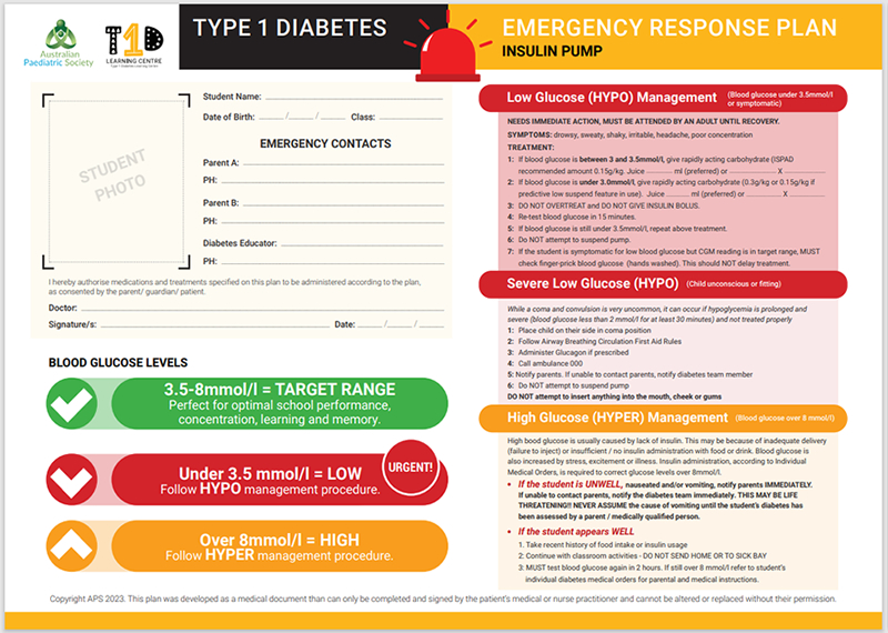 APS T1D Emergency Response Plan Pump lower limit 3.5mmol