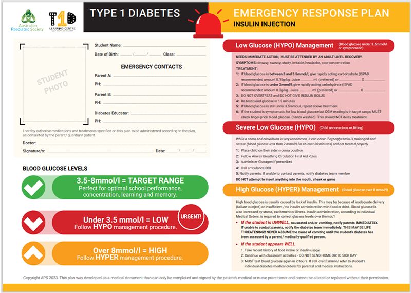 Type 1 Diabetes Insulin Injection Emergency Response Plans