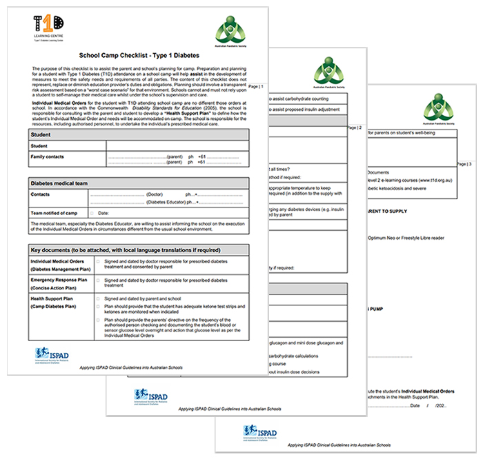 School Camp Checklist Type 1 Diabetes