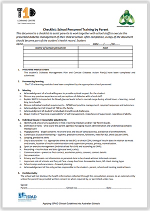 APS T1DLC Training Parent Checklist